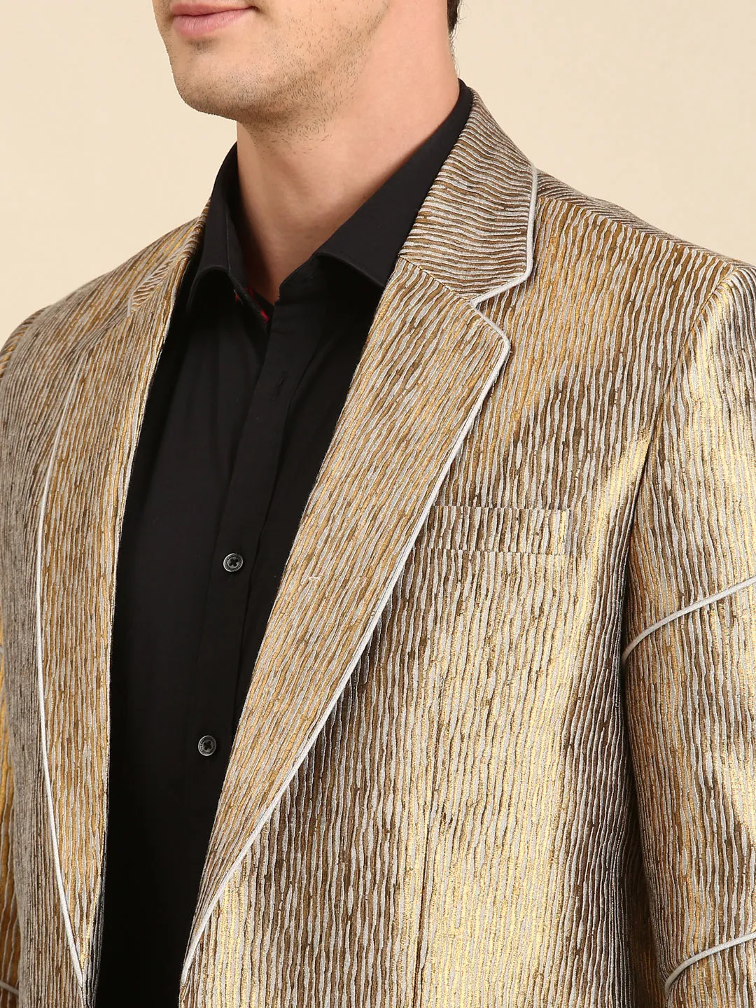 100 Silk Gold Jacquard Blazer for Men - MMJ0157