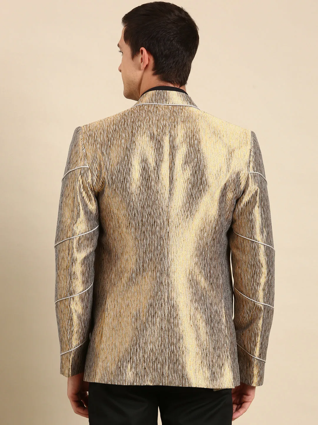 100 Silk Gold Jacquard Blazer for Men - MMJ0157