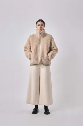 7115 by Szeki Zip-Up Turtleneck Curly Jacket in Beige