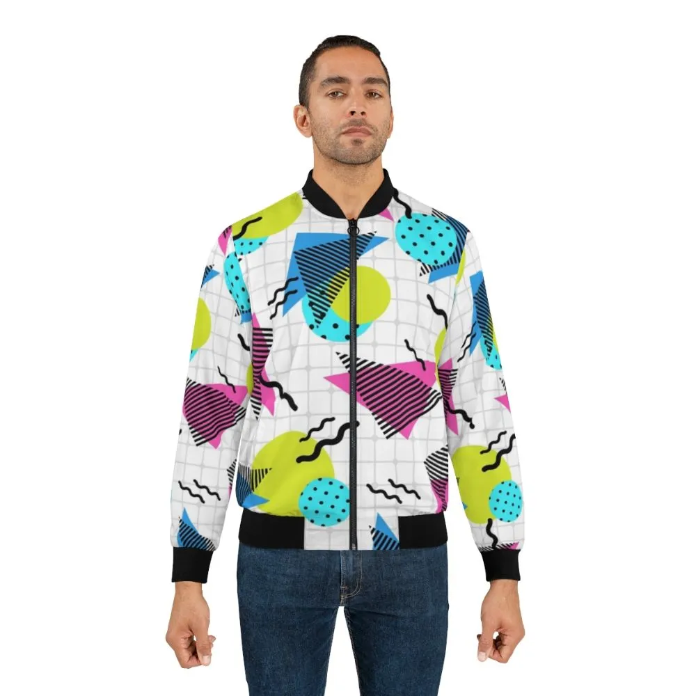 80s Retro Geometric Bomber Jacket