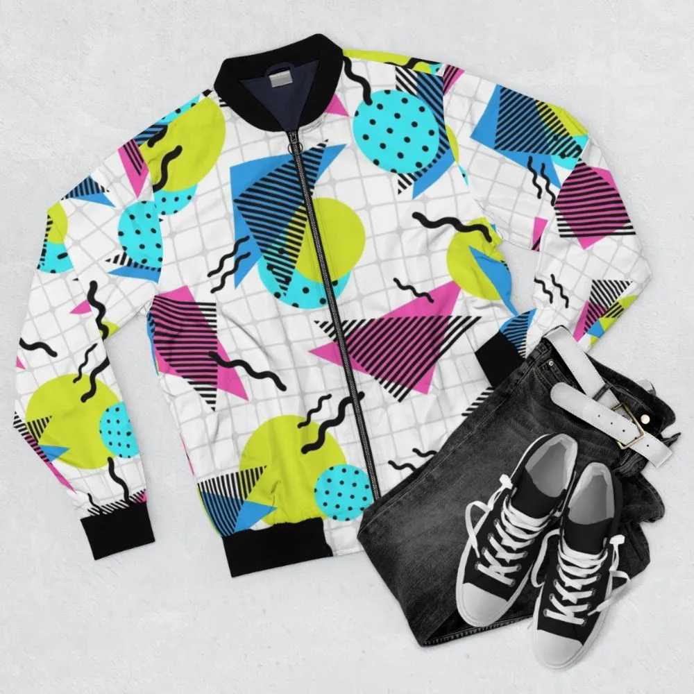 80s Retro Geometric Bomber Jacket