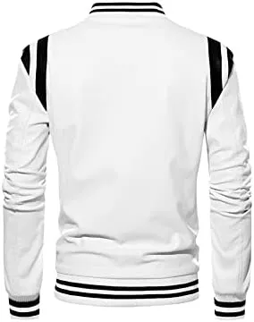 Autumn Winter Bomber Men Leather Jacket White and Black