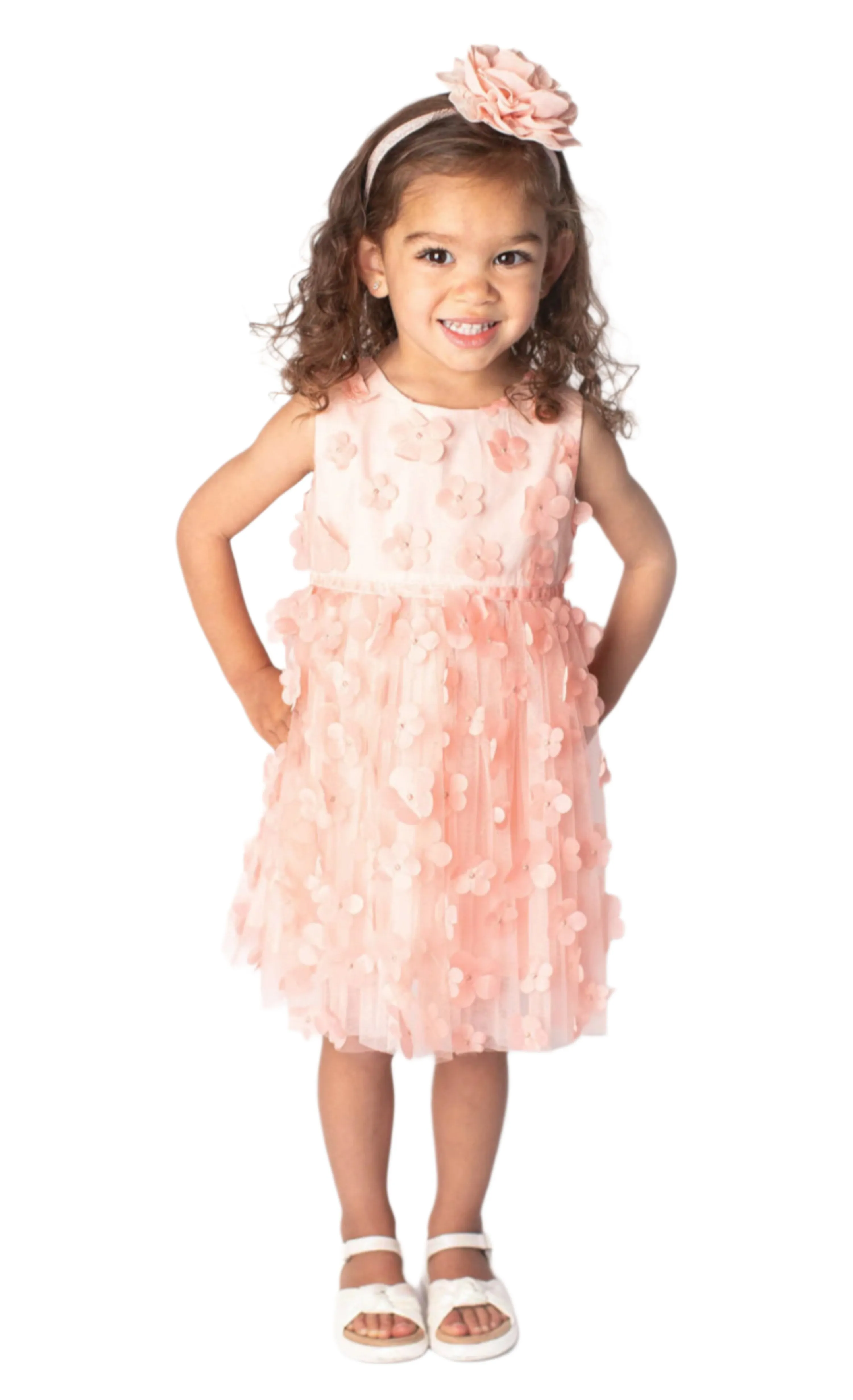 Baby Girl's & Little Girl's Peach 3D Mini Flower Dress