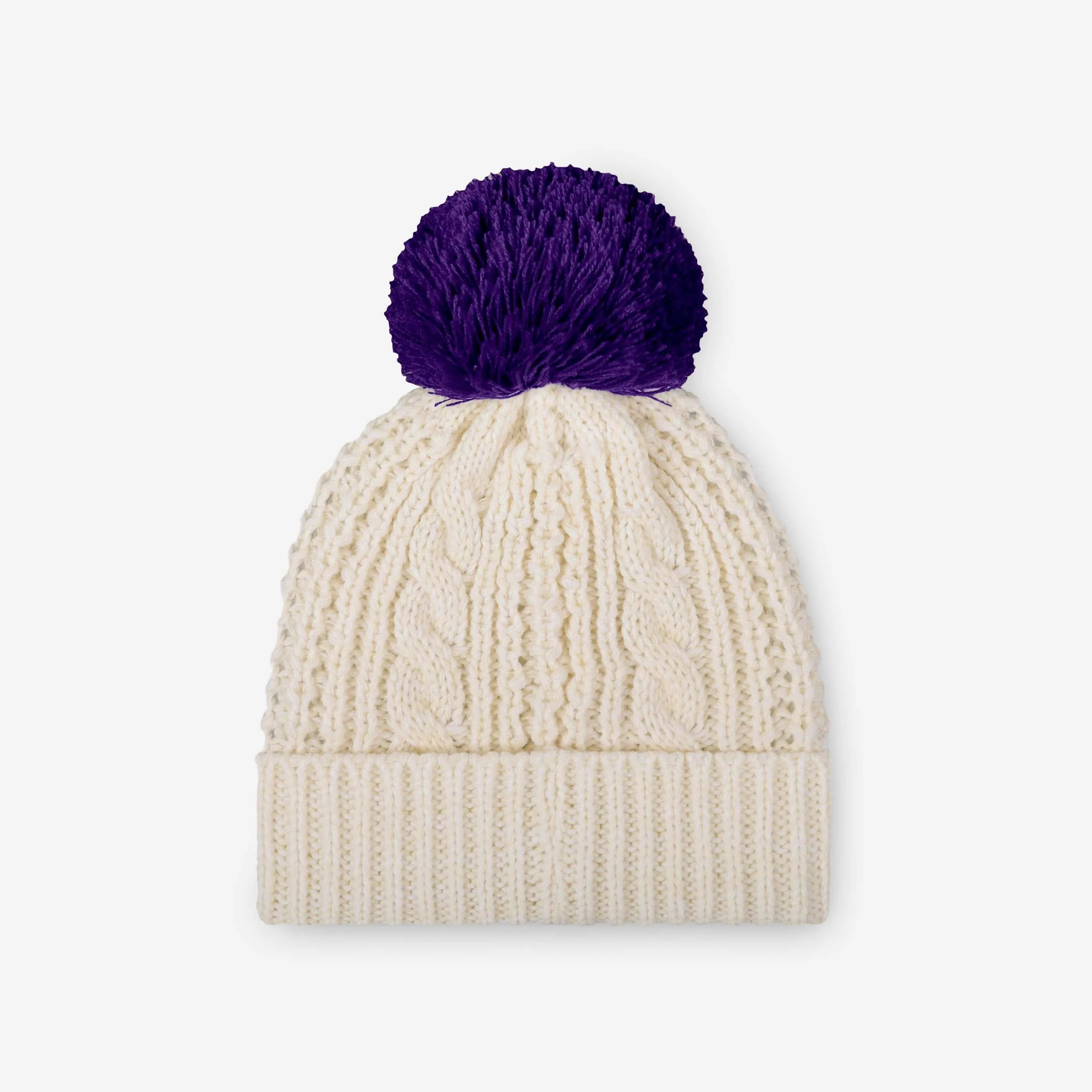 Baltimore Ravens Womens Primary Logo White Cable Knit Pom Beanie