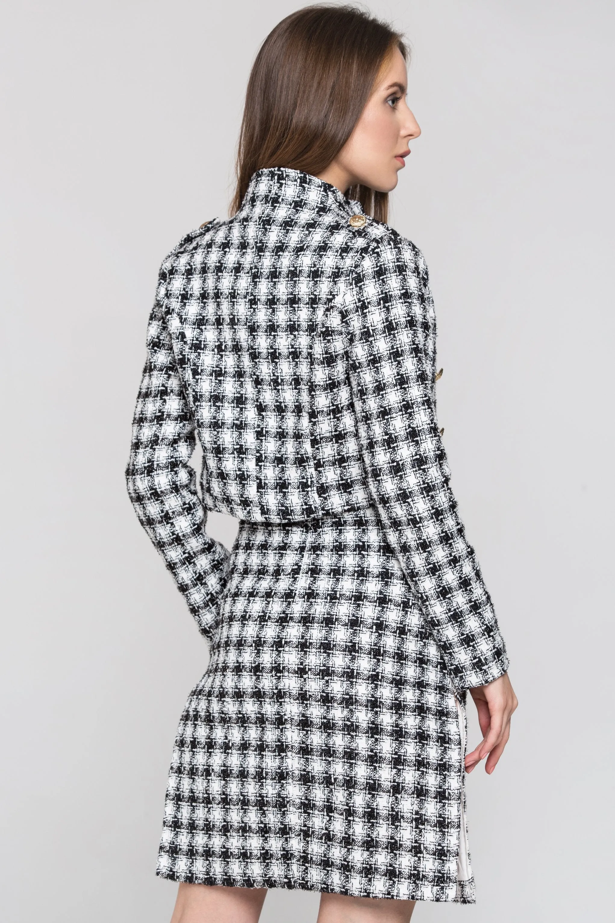 Black and White Check Tweed Dress and Blazer Set