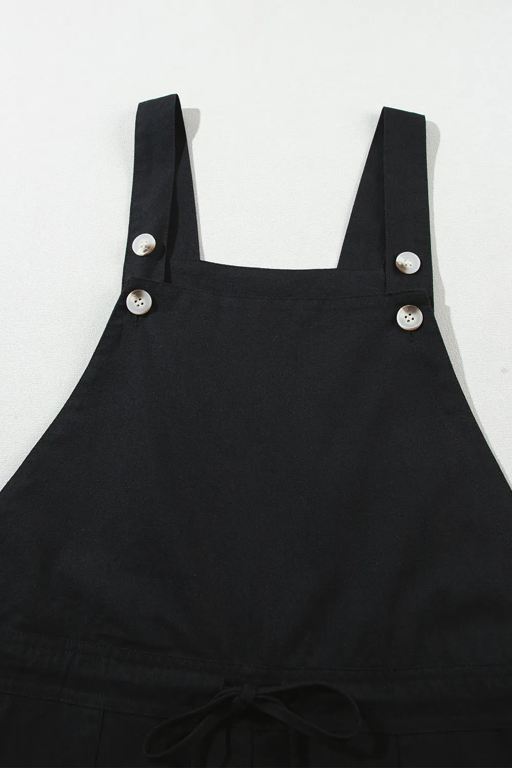 Black Drawstring Buttoned Strap Cropped Overall