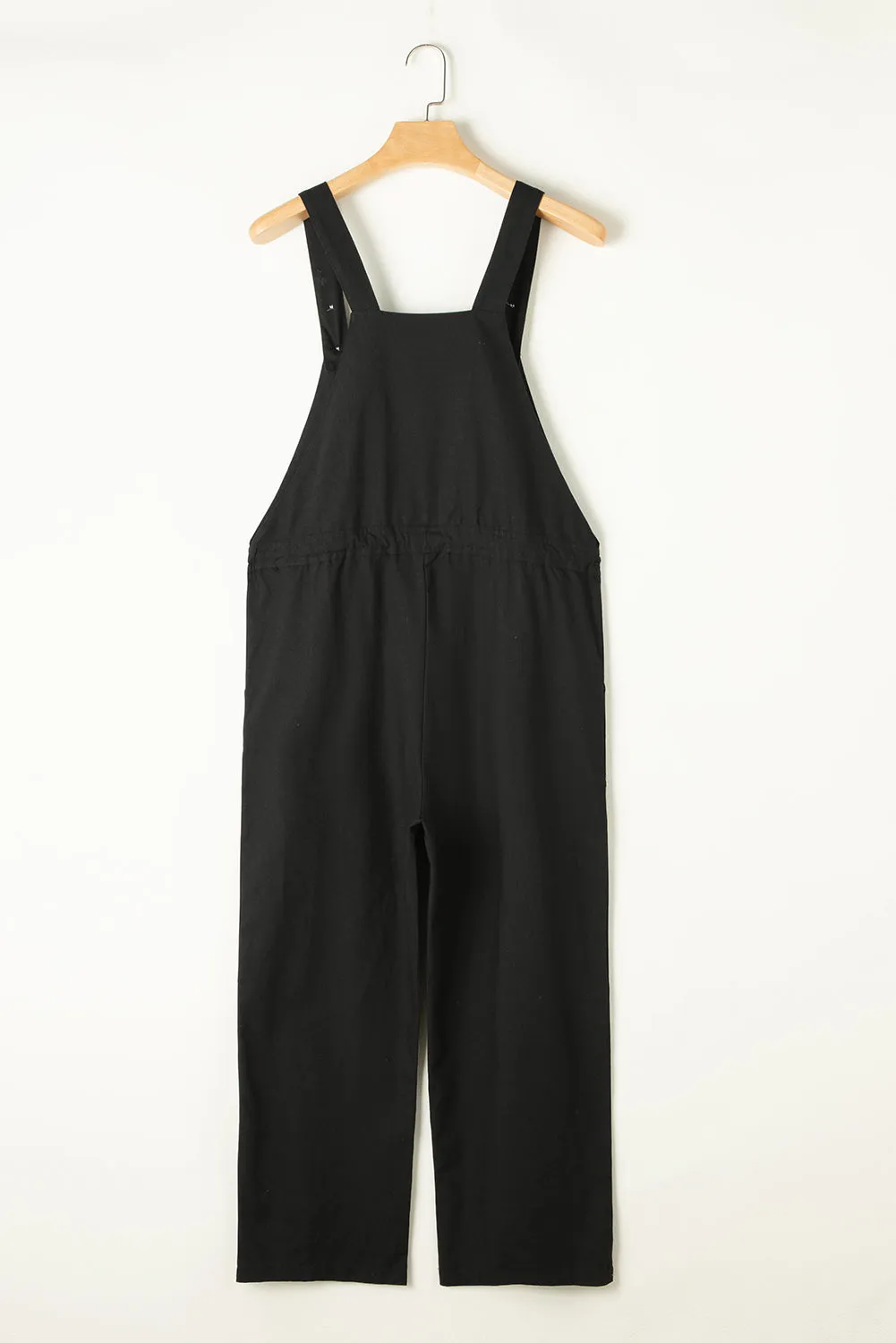 Black Drawstring Buttoned Strap Cropped Overall