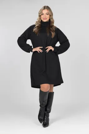 Black Turtleneck Basic Dress - Black