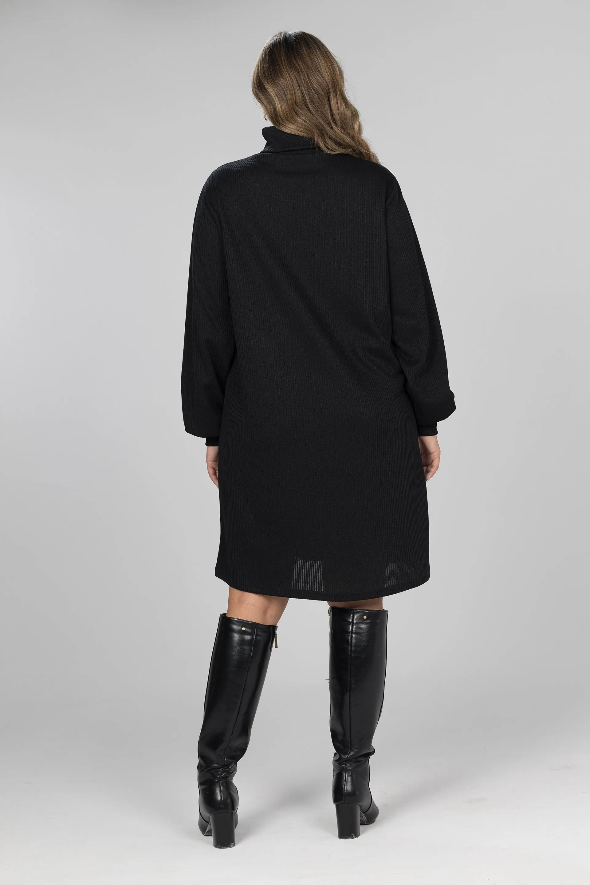 Black Turtleneck Basic Dress - Black