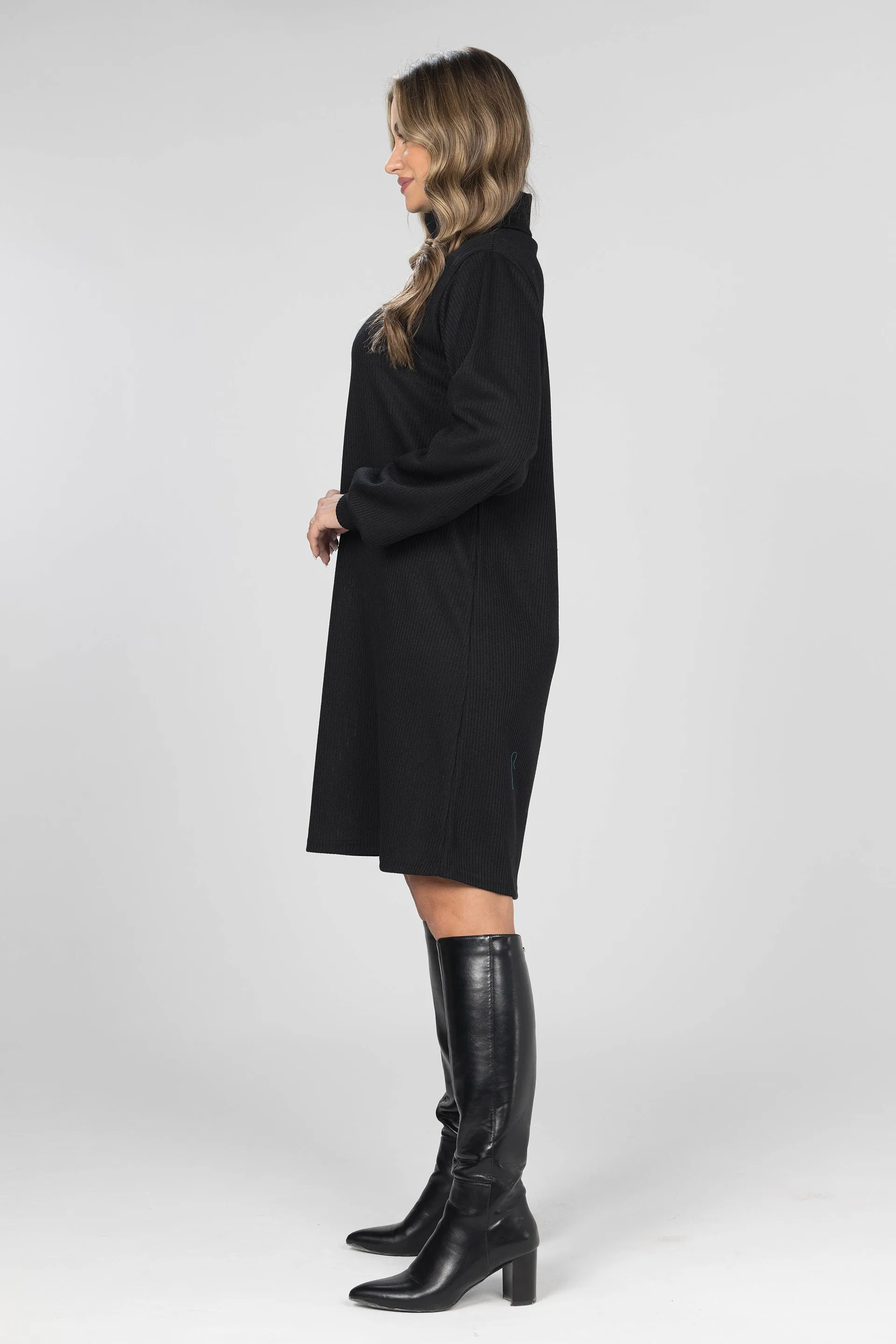 Black Turtleneck Basic Dress - Black