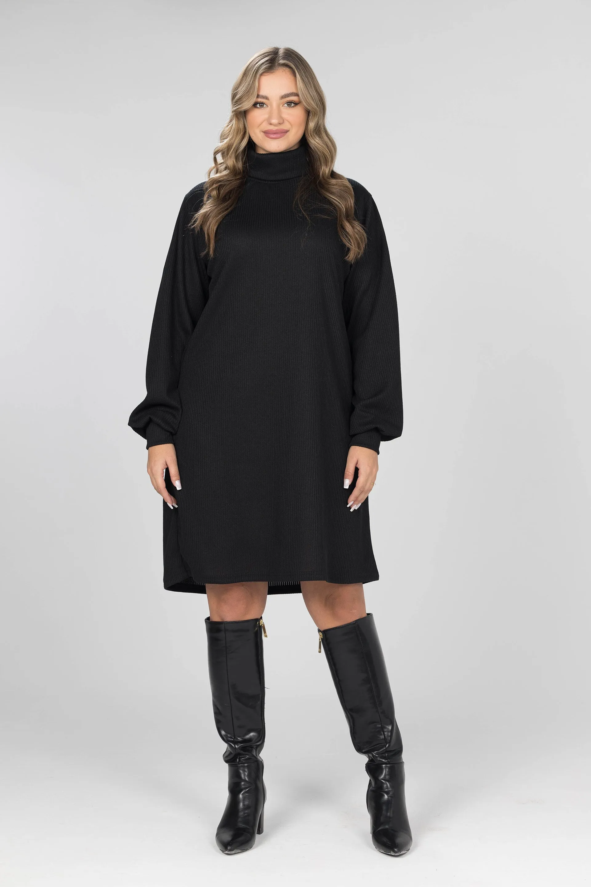 Black Turtleneck Basic Dress - Black