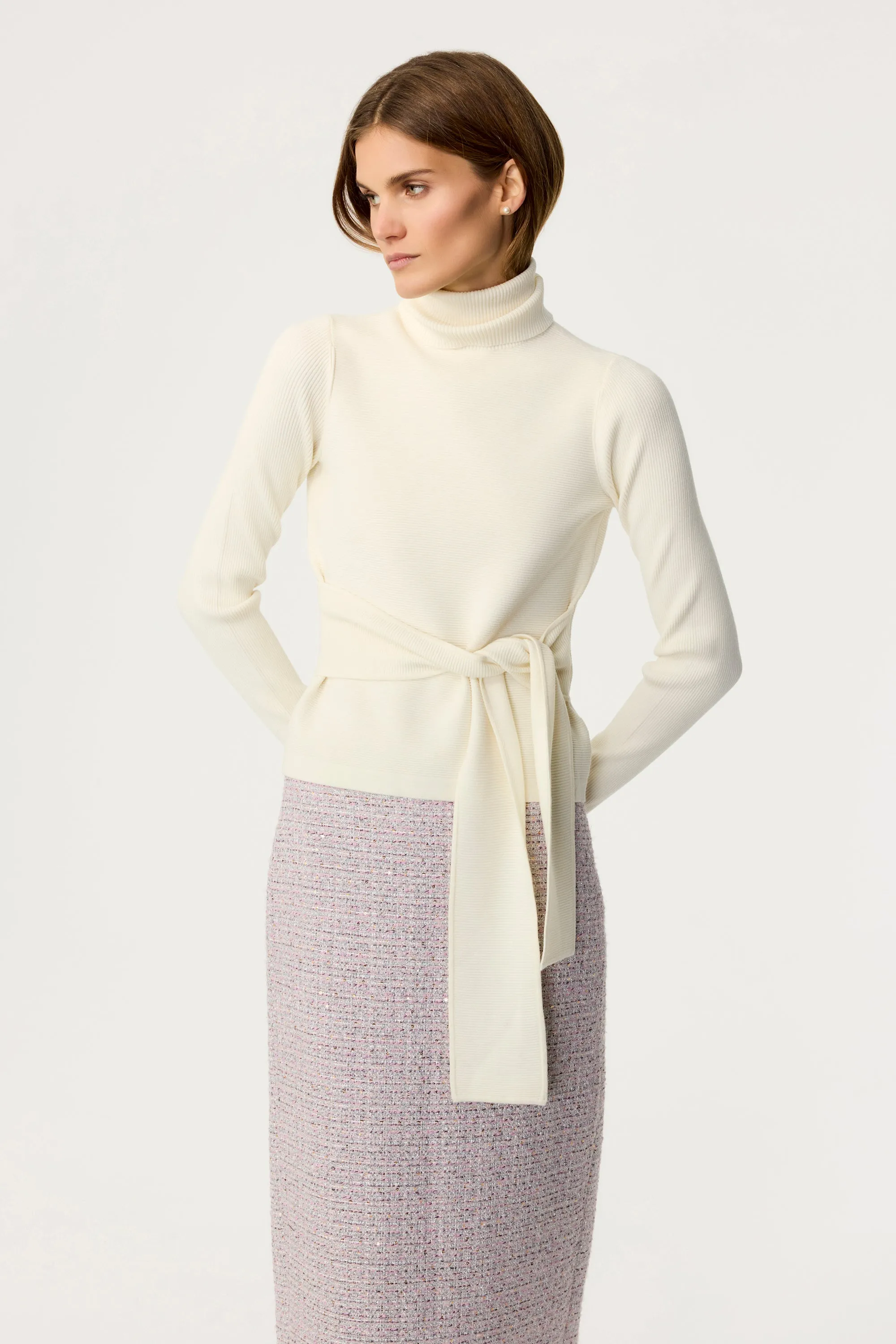 Brielle Tie-Front Turtleneck