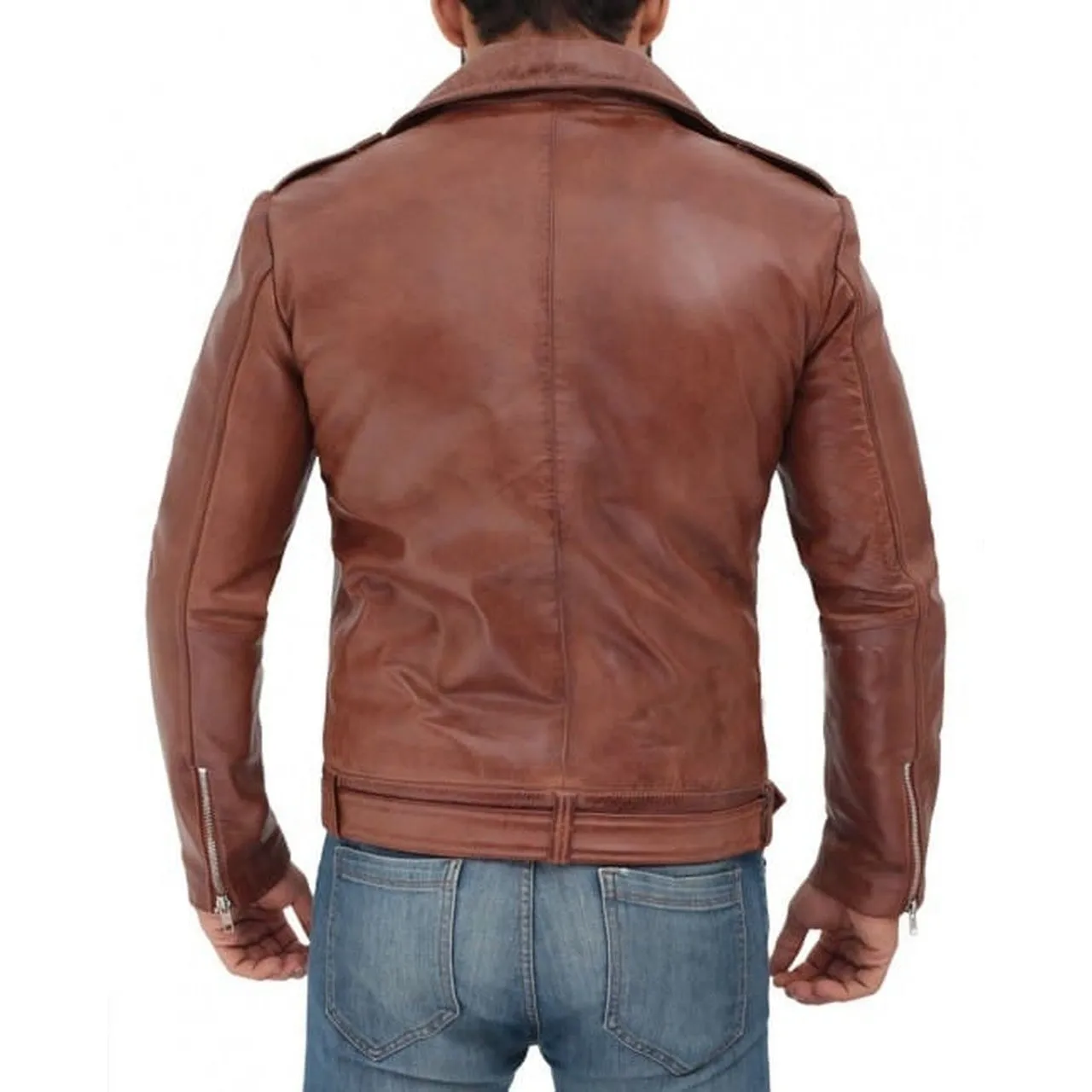 Brown Leather Motorcycle Jacket for Men