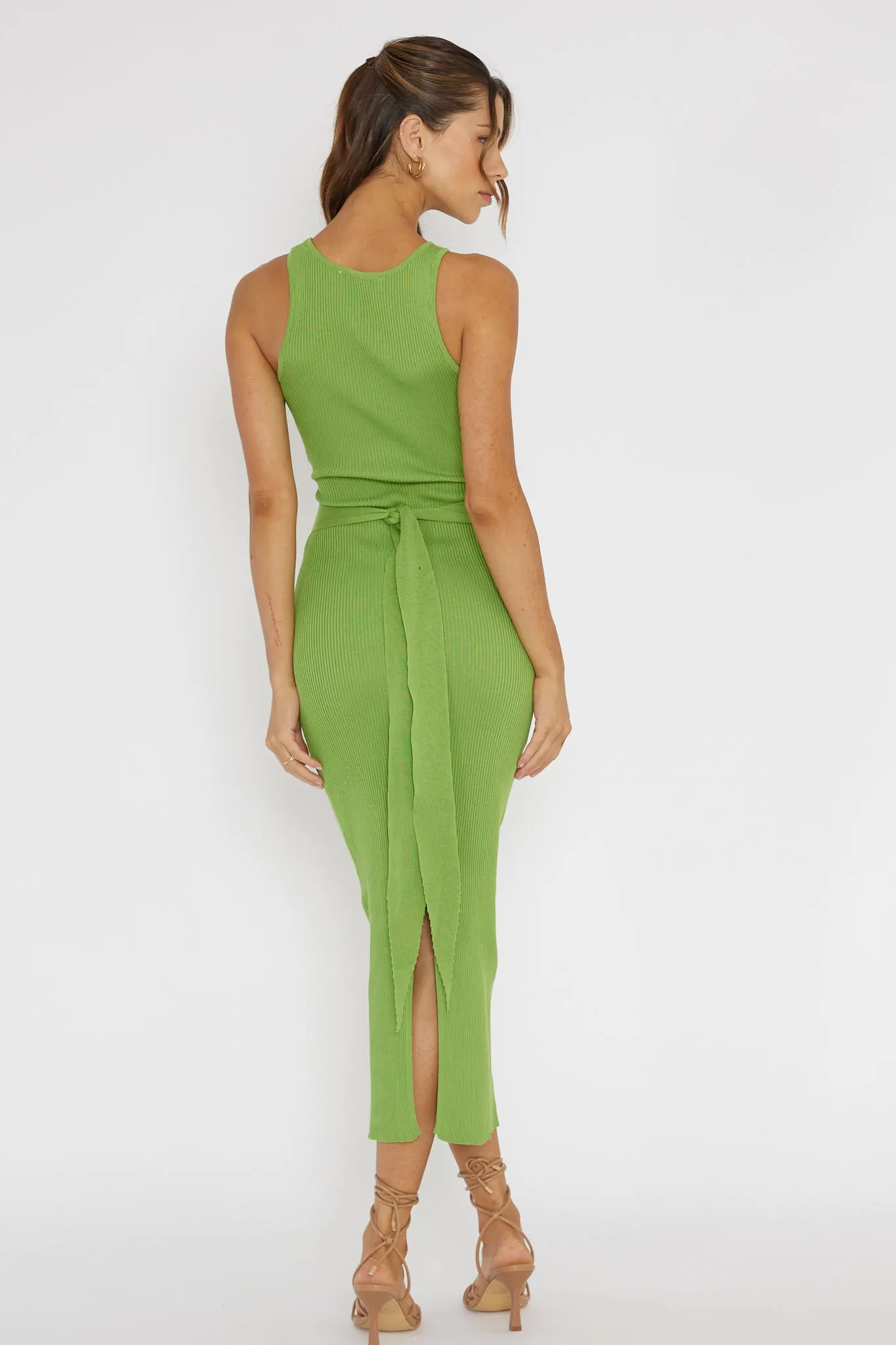 Charmed Me Ribbed Knit Midi Dress Green