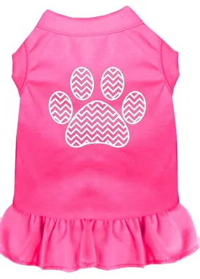 Chevron Paw Screen Print Dress Bright Pink Sm (10)