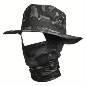 Clothing Camouflage Boonie Hat, Balaclava Hat Set (CAMO BLACK)