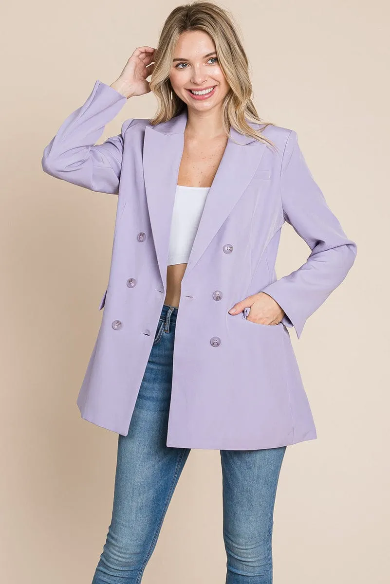 Collar Long Double Breasted Blazer Jacket