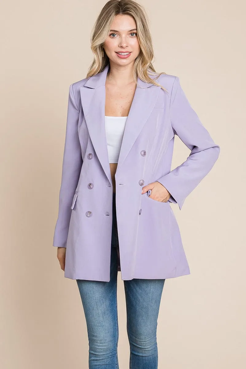 Collar Long Double Breasted Blazer Jacket