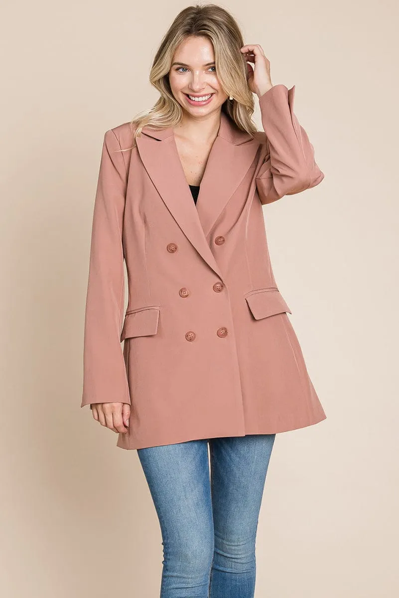 Collar Long Double Breasted Blazer Jacket