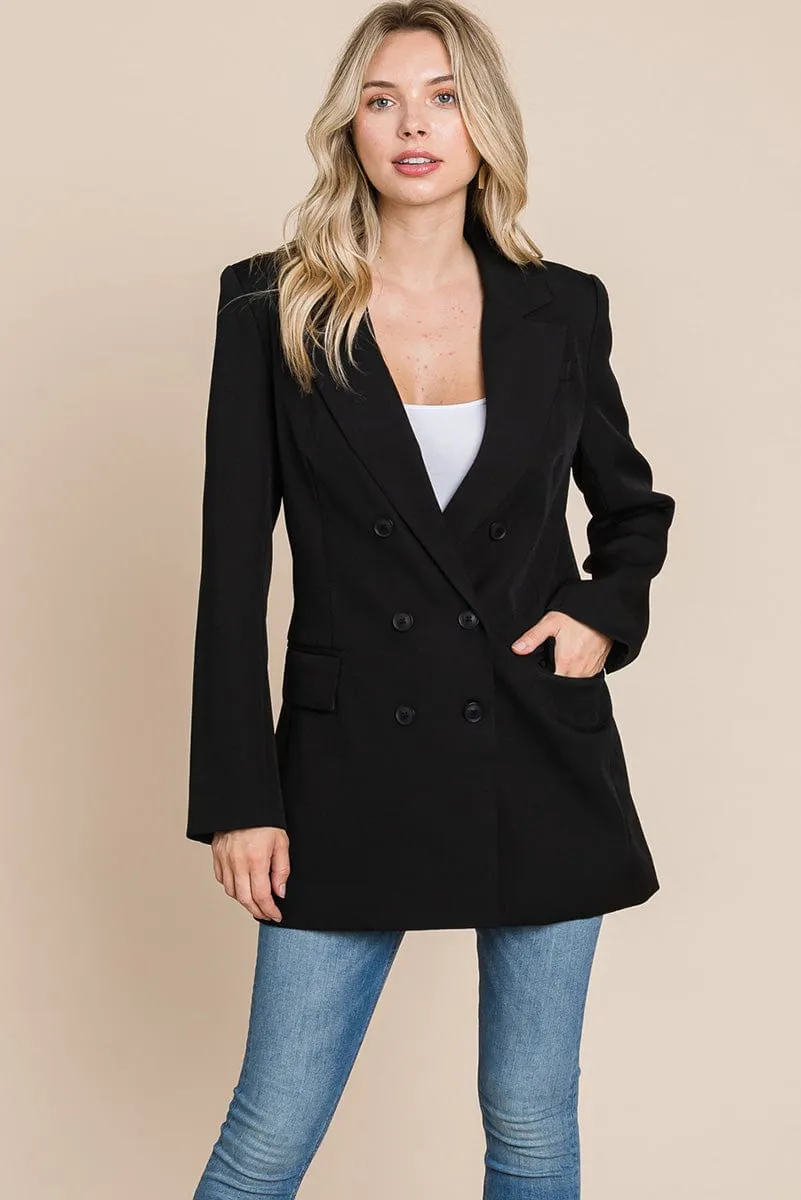 Collar Long Double Breasted Blazer Jacket