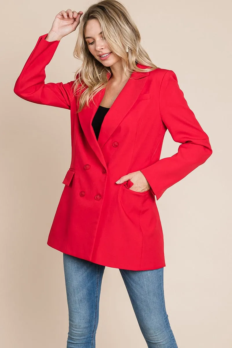 Collar Long Double Breasted Blazer Jacket