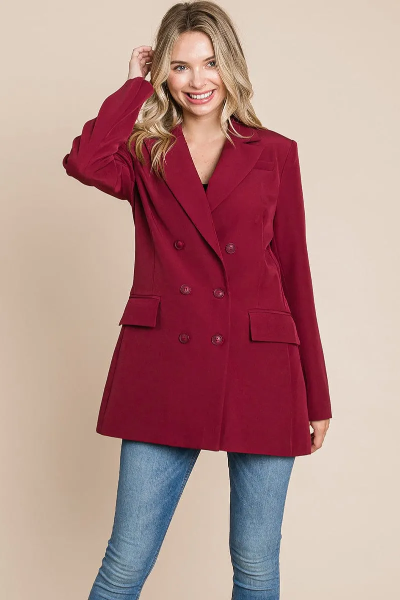 Collar Long Double Breasted Blazer Jacket