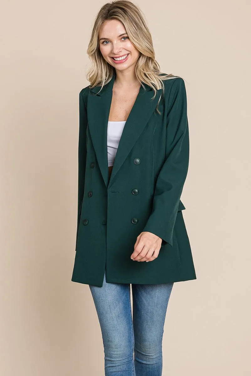 Collar Long Double Breasted Blazer Jacket