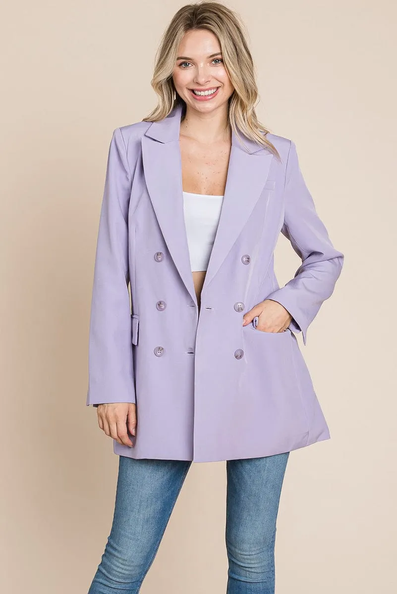 Collar Long Double Breasted Blazer Jacket