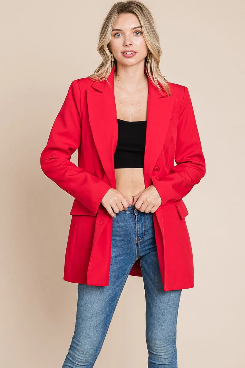 Collar Long Double Breasted Blazer Jacket