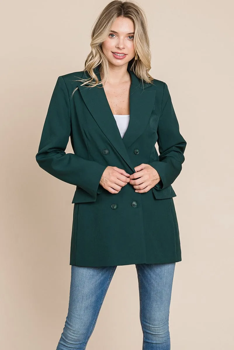 Collar Long Double Breasted Blazer Jacket