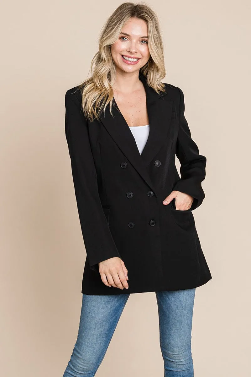 Collar Long Double Breasted Blazer Jacket