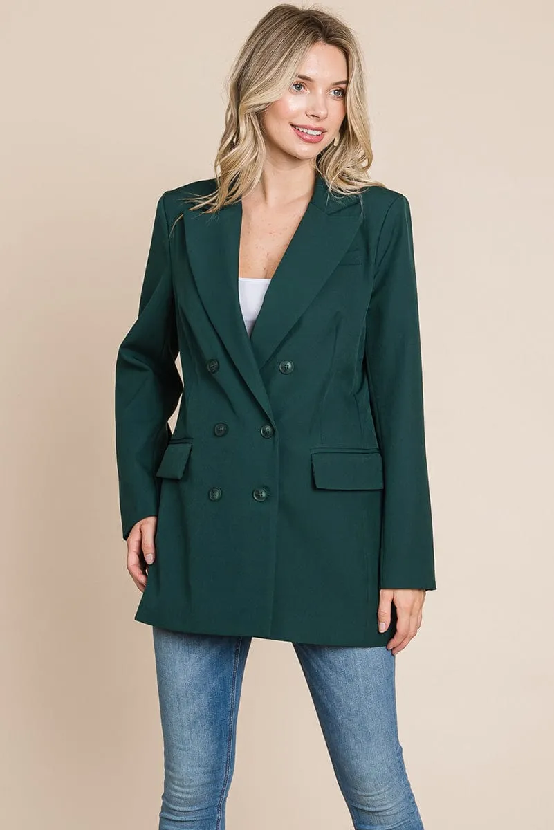 Collar Long Double Breasted Blazer Jacket