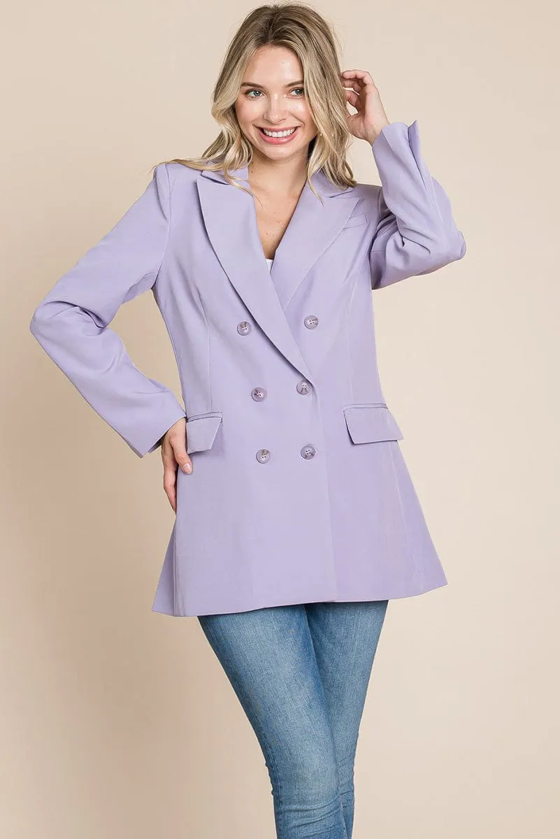 Collar Long Double Breasted Blazer Jacket