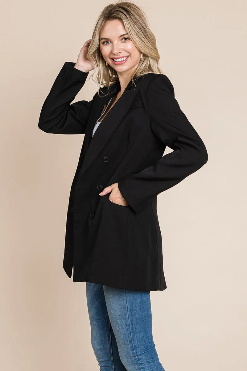 Collar Long Double Breasted Blazer Jacket