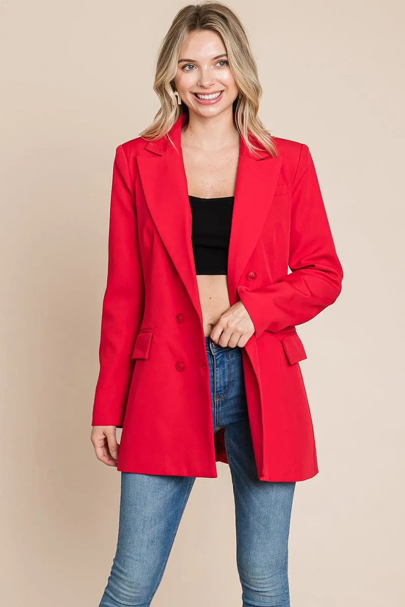 Collar Long Double Breasted Blazer Jacket