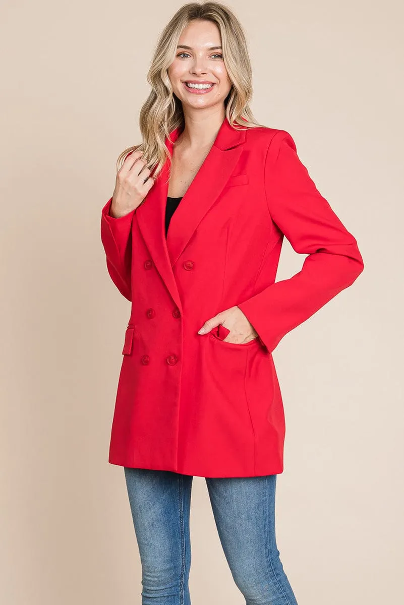 Collar Long Double Breasted Blazer Jacket