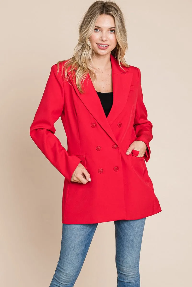 Collar Long Double Breasted Blazer Jacket