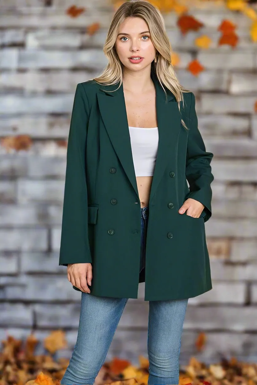 Collar Long Double Breasted Blazer Jacket