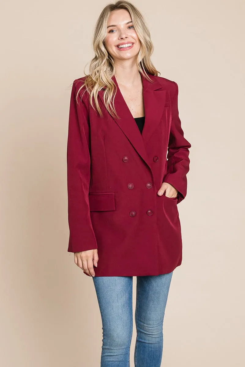 Collar Long Double Breasted Blazer Jacket