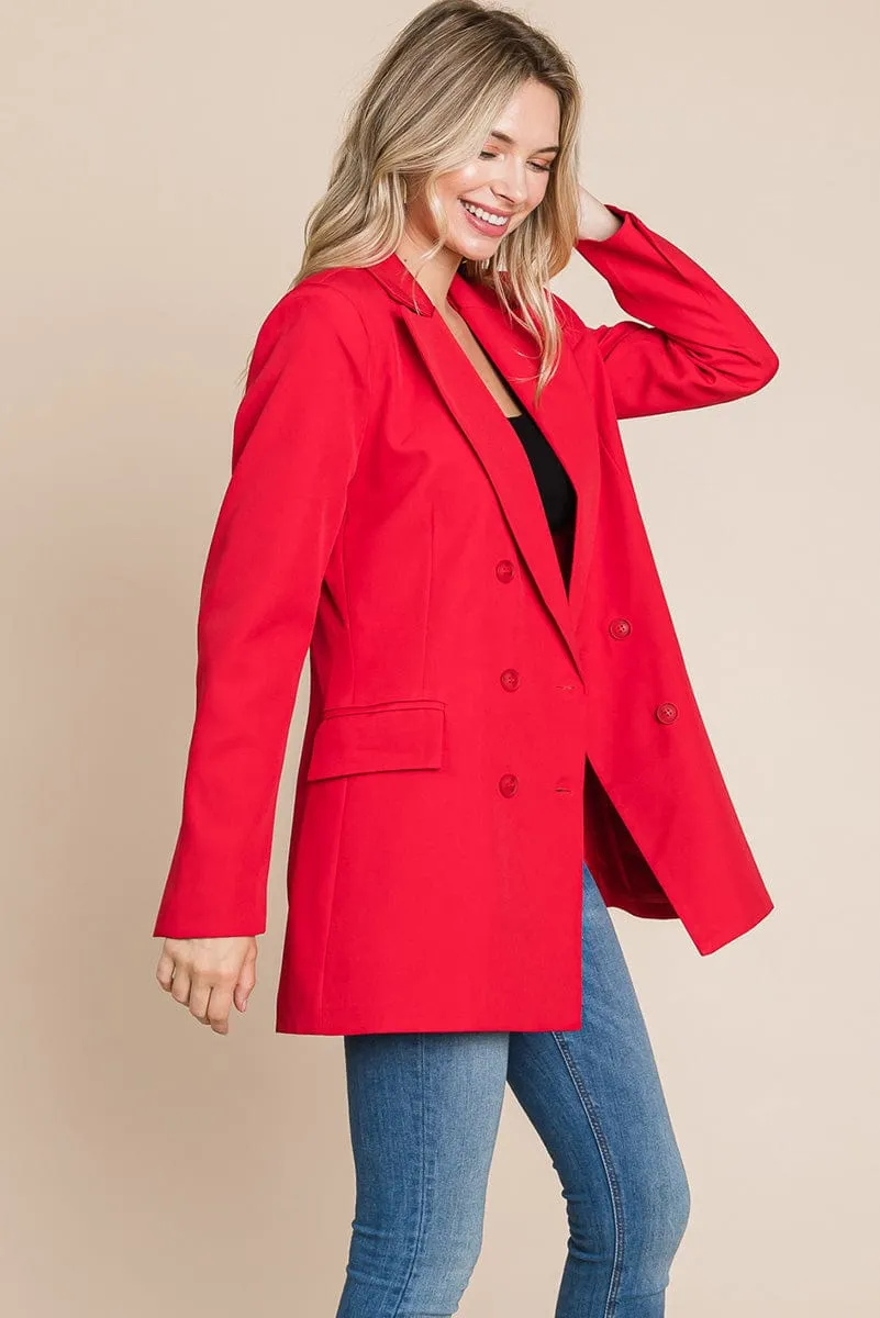 Collar Long Double Breasted Blazer Jacket