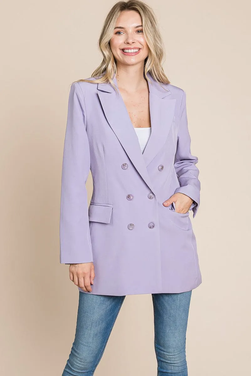 Collar Long Double Breasted Blazer Jacket