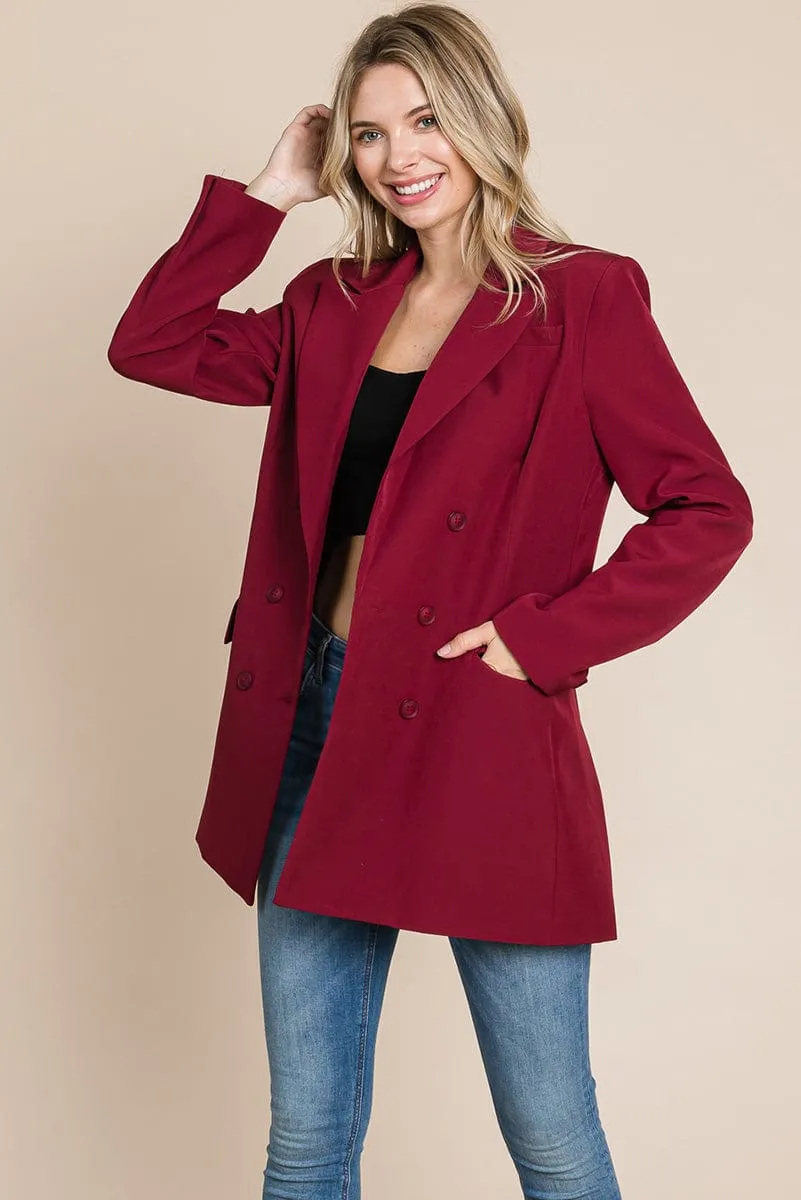 Collar Long Double Breasted Blazer Jacket