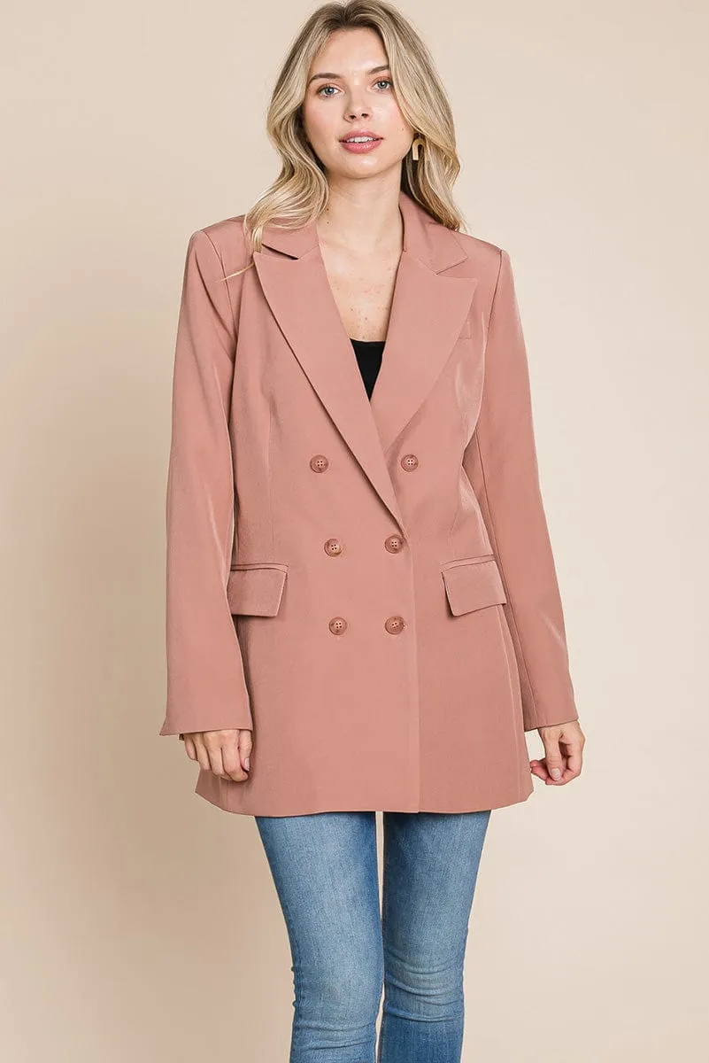 Collar Long Double Breasted Blazer Jacket