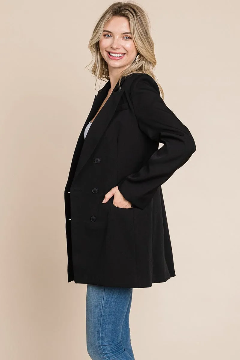 Collar Long Double Breasted Blazer Jacket