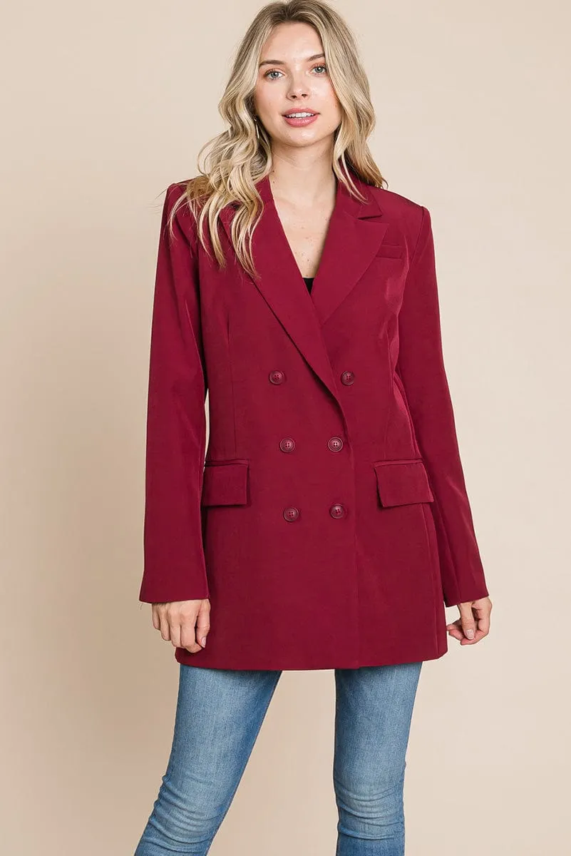 Collar Long Double Breasted Blazer Jacket