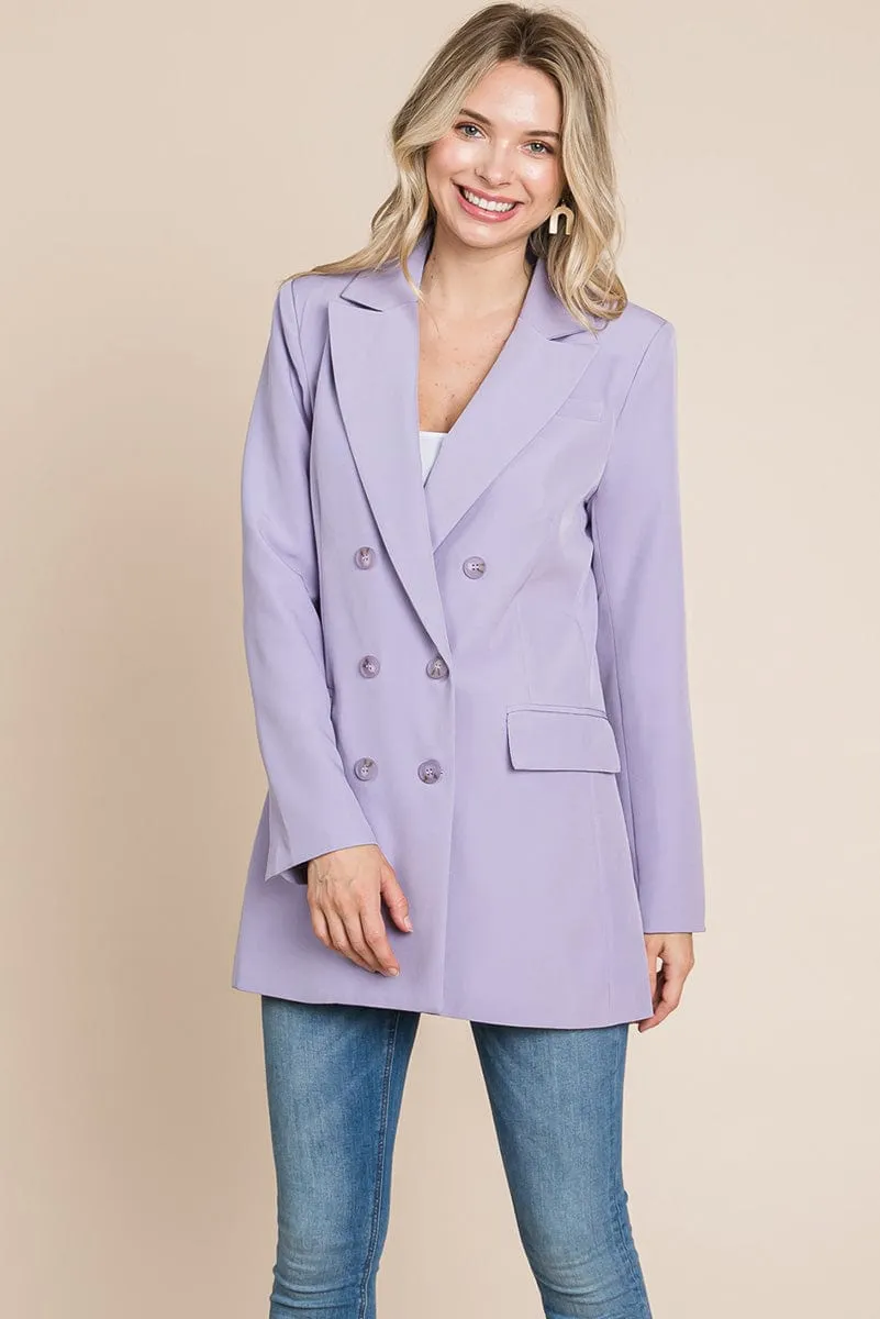 Collar Long Double Breasted Blazer Jacket