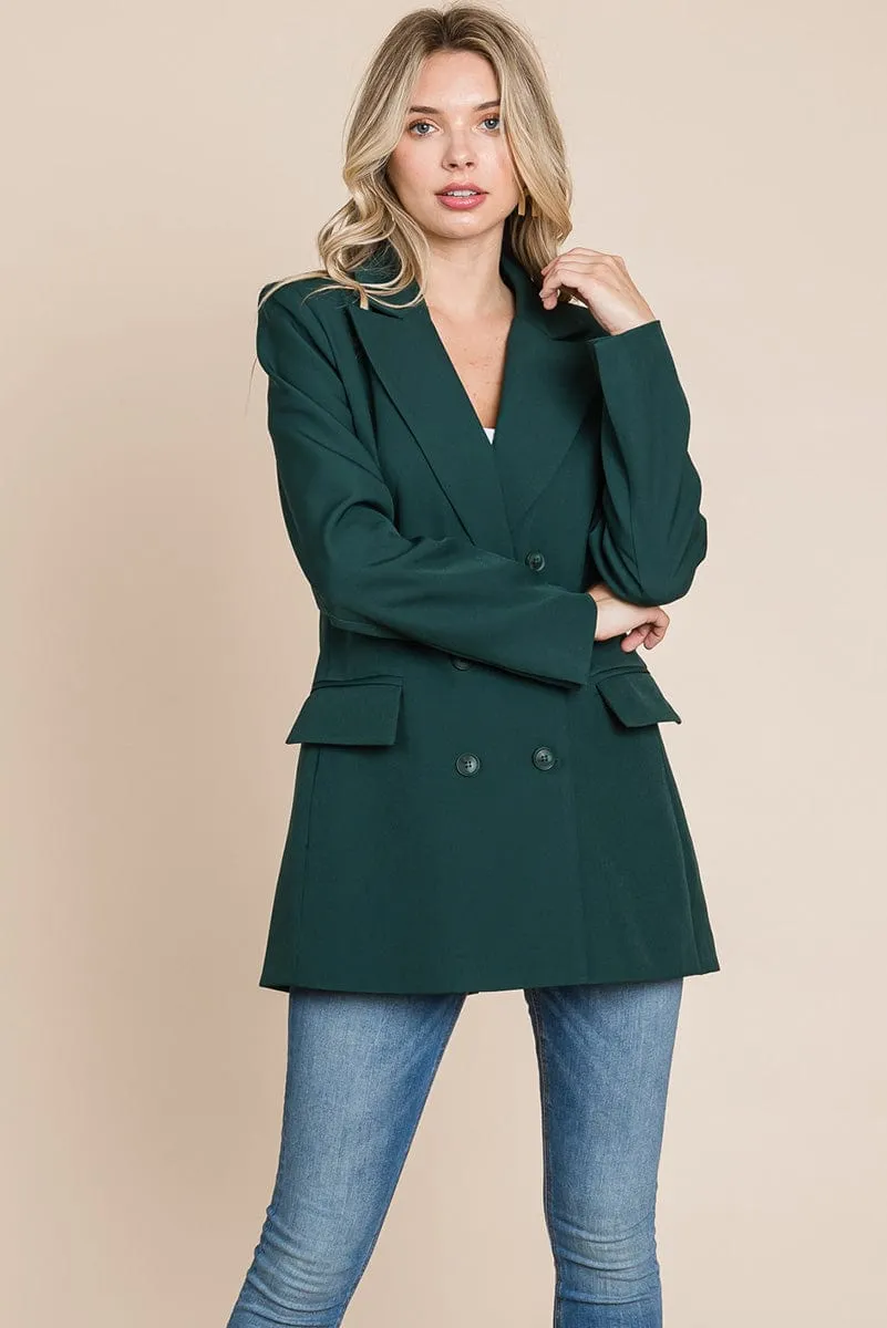 Collar Long Double Breasted Blazer Jacket