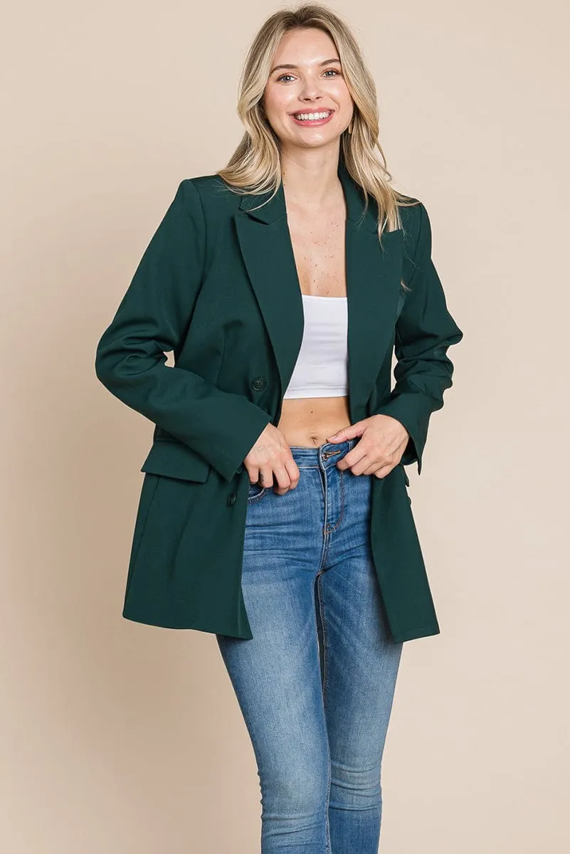 Collar Long Double Breasted Blazer Jacket