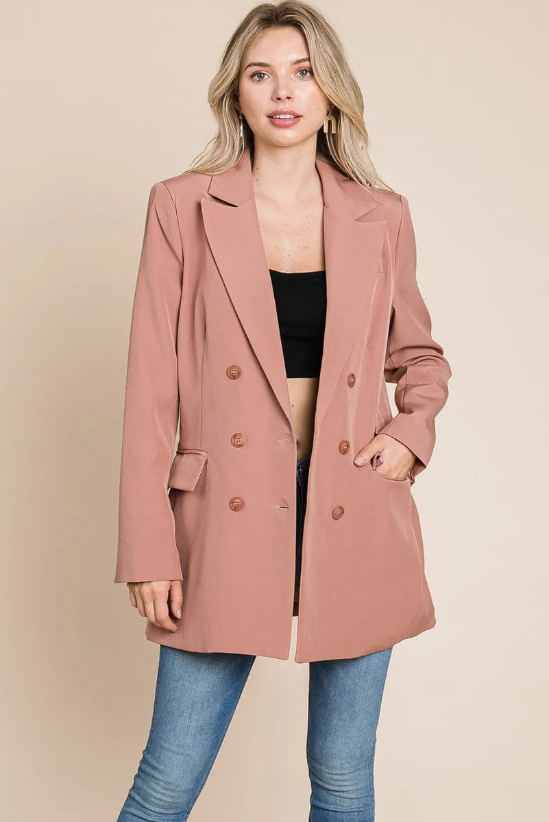 Collar Long Double Breasted Blazer Jacket