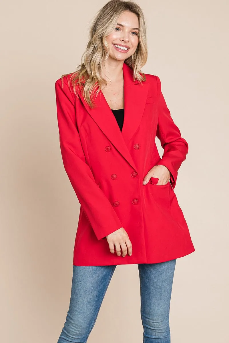 Collar Long Double Breasted Blazer Jacket